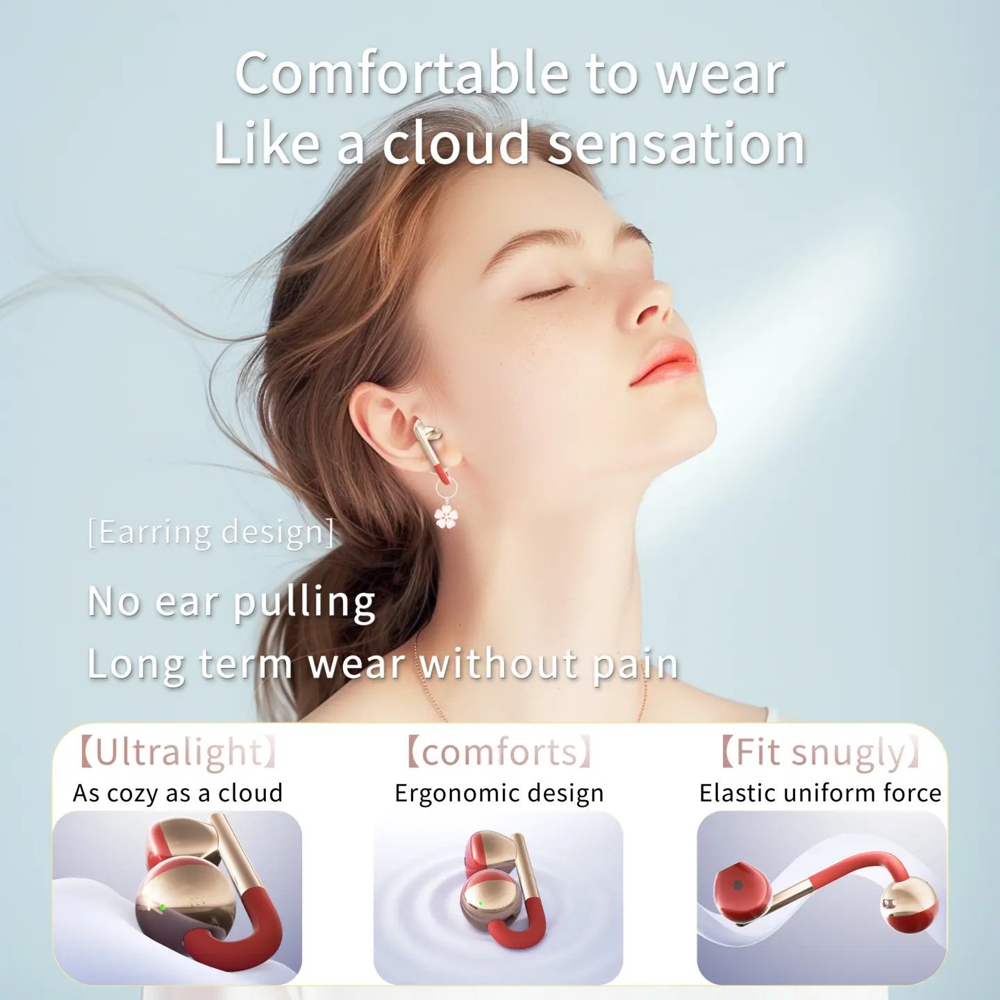 VAORLO Personalized Earring HiFi Wireless Earphones Bluetooth 6.0 OWS Ear-Clip Sport Gaming Music Earbuds With Mic Touch Control