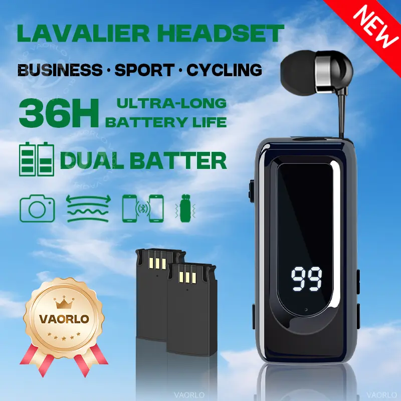 D70Pro Lavalier Business Wireless Headset Bluetooth 5.4 Calling/Music 36H Vibration Reminder With Mic Noice Cancelling Earphone