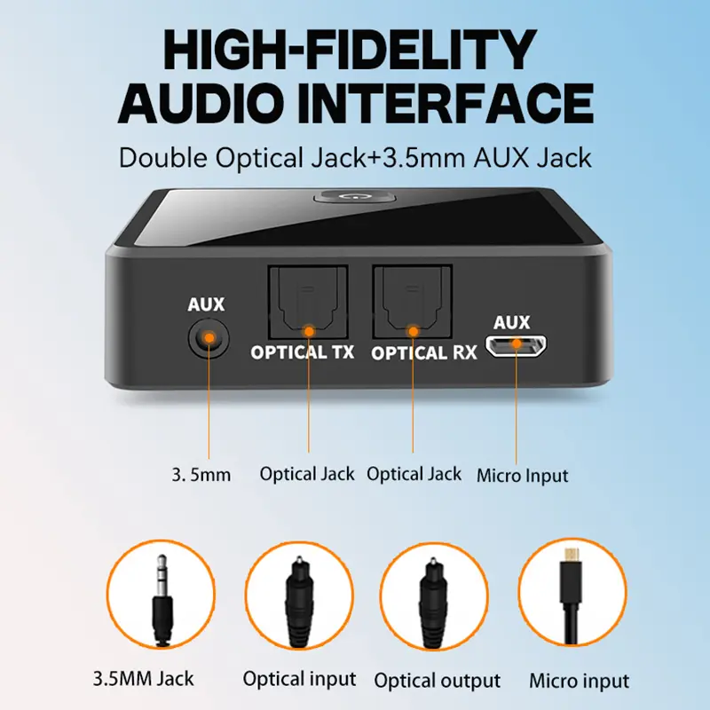 Low Latency Bluetooth Audio Transmitter Receiver 3.5mm AUX Jack Optical SPDIF Hifi Wireless Audio Adapter For PC TV Car Speaker