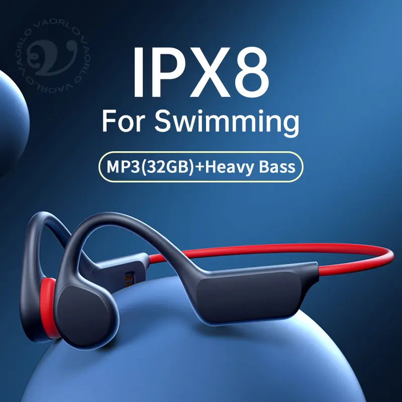 True Bone Conduction Wireless Headphones IPX8 Waterproof Swimming Sports HIFI Music Earphones Bluetooth 5.3 MP3 32GB RAM Memory
