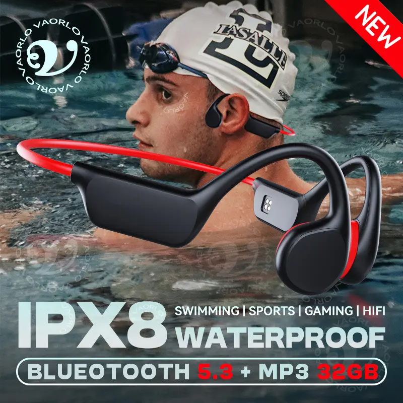 True Bone Conduction Wireless Headphones IPX8 Waterproof Swimming Sports HIFI Music Earphones Bluetooth 5.3 MP3 32GB RAM Memory
