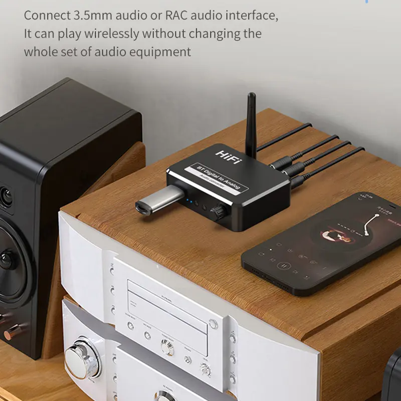 DAC Bluetooth 5.1 Audio Receiver Digital to Analog Converter 3.5mm AUX RCA L/R U-Disk Optical Stereo Hifi 2 in1 Wireless Adadper