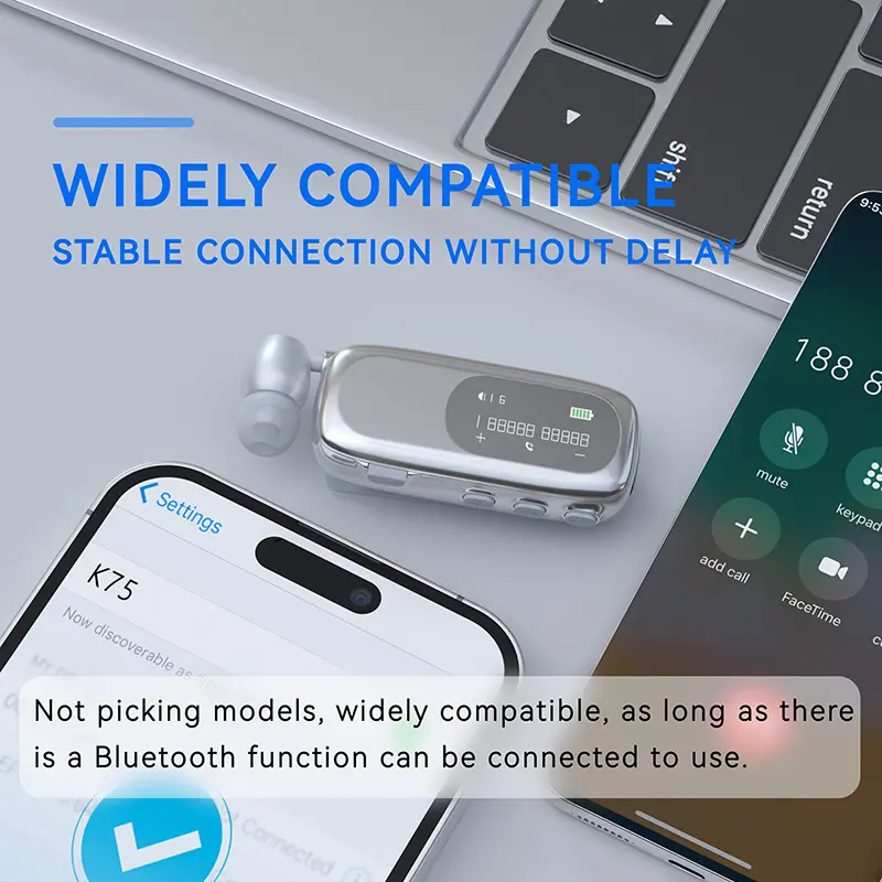 K75 Lavalier Business Bluetooth 5.4 Wireless Headset Talk/Music 20H LCD Digital Display HIFI Earphone With Mic Noice Cancelling