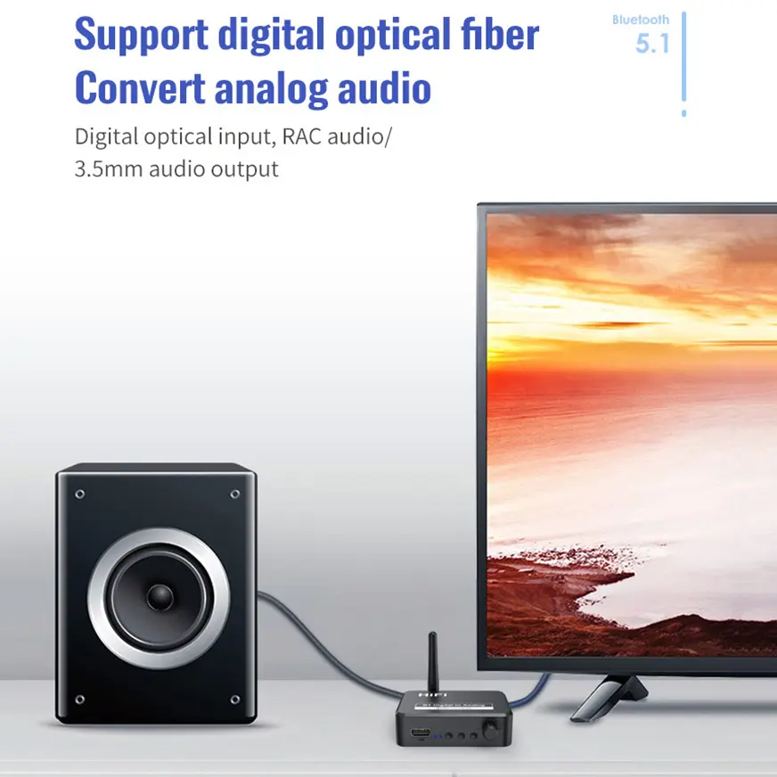DAC Bluetooth 5.1 Audio Receiver Digital to Analog Converter 3.5mm AUX RCA L/R U-Disk Optical Stereo Hifi 2 in1 Wireless Adadper