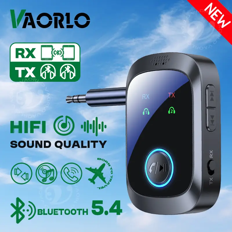 2 In 1 Bluetooth 5.4 Transmitter Receiver Stereo 3.5mm AUX Airplane Audio Wireless Adapter Mic For TV PC Headphone Car Aircraft