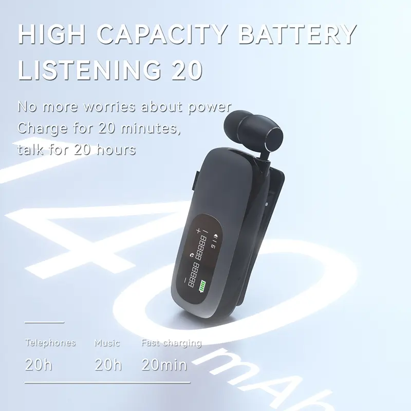 K75 Lavalier Business Bluetooth 5.4 Wireless Headset Talk/Music 20H LCD Digital Display HIFI Earphone With Mic Noice Cancelling