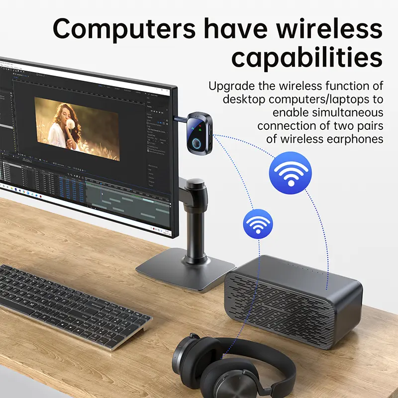 2 In 1 Bluetooth 5.4 Transmitter Receiver Stereo 3.5mm AUX Airplane Audio Wireless Adapter Mic For TV PC Headphone Car Aircraft