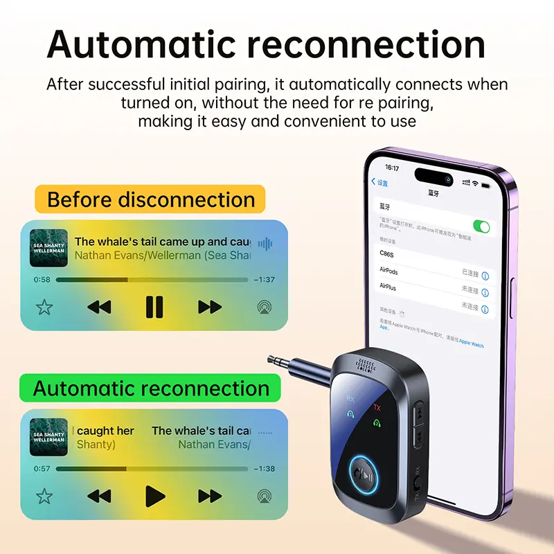 2 In 1 Bluetooth 5.4 Transmitter Receiver Stereo 3.5mm AUX Airplane Audio Wireless Adapter Mic For TV PC Headphone Car Aircraft