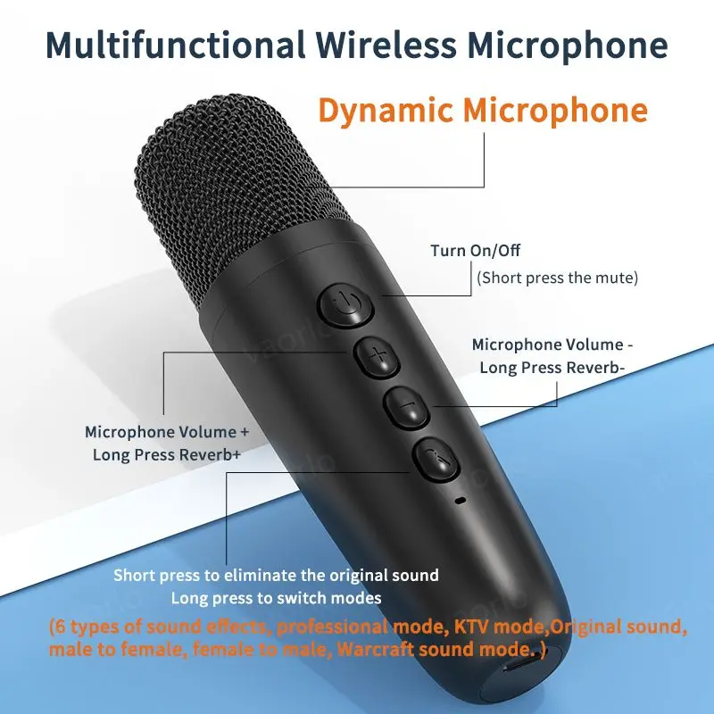 VAORLO DS-K1 Karaoke Companion Bluetooth 5.3 Wireless Dynamic Microphone KTV DSP Mixer System 3.5MM AUX Type-C Amplifier Host