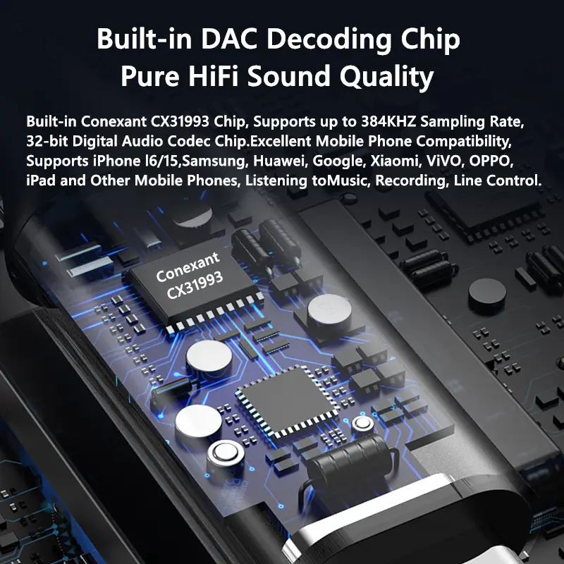 Type C To 3.5mm Audio Adapter Cable CX31993 HiFi DAC Digital Decoding Earphone Amplifier For iPhone15 16/Huawei/Xiaomi/Samsung