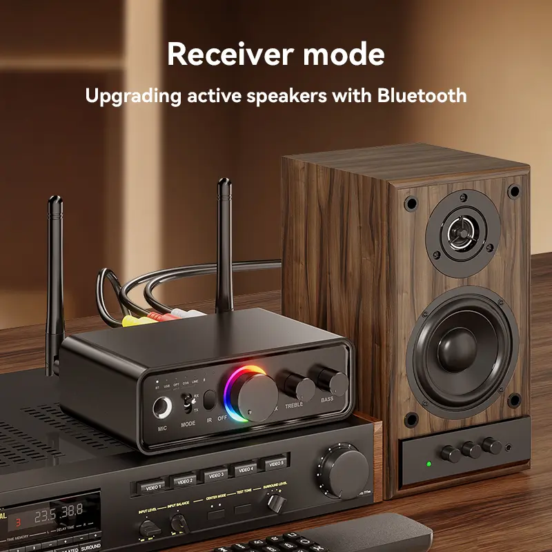 RGB Bluetooth 5.3 Audio Transmitter Receiver DAC/AUX/RCA/USB/Coaxial/Optical/6.5MM Microphone Karaoke Hifi DSP Wireless Adapter