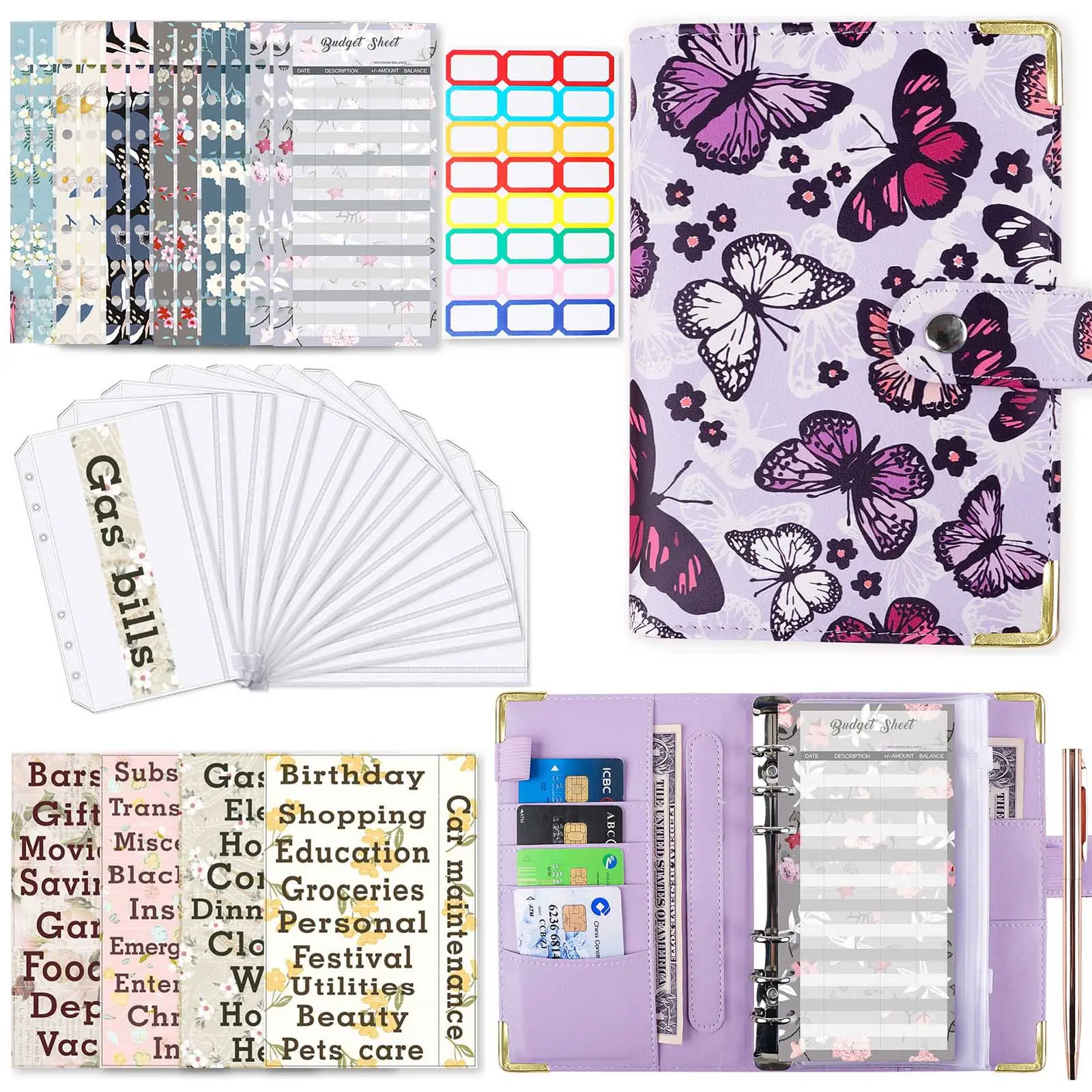 A6 Budget Binder Budget Planner Money Organiser With Zipper Bag Stickers Lightweight Portable Bookkeeping