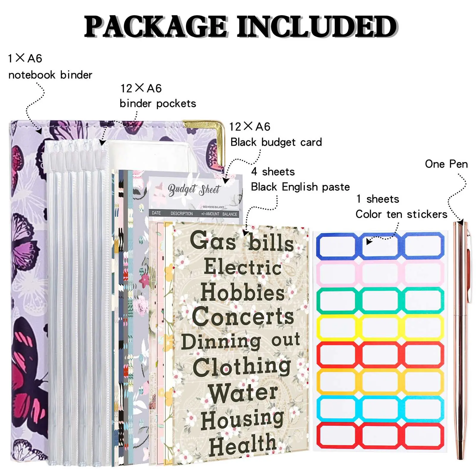 A6 Budget Binder Budget Planner Money Organiser With Zipper Bag Stickers Lightweight Portable Bookkeeping