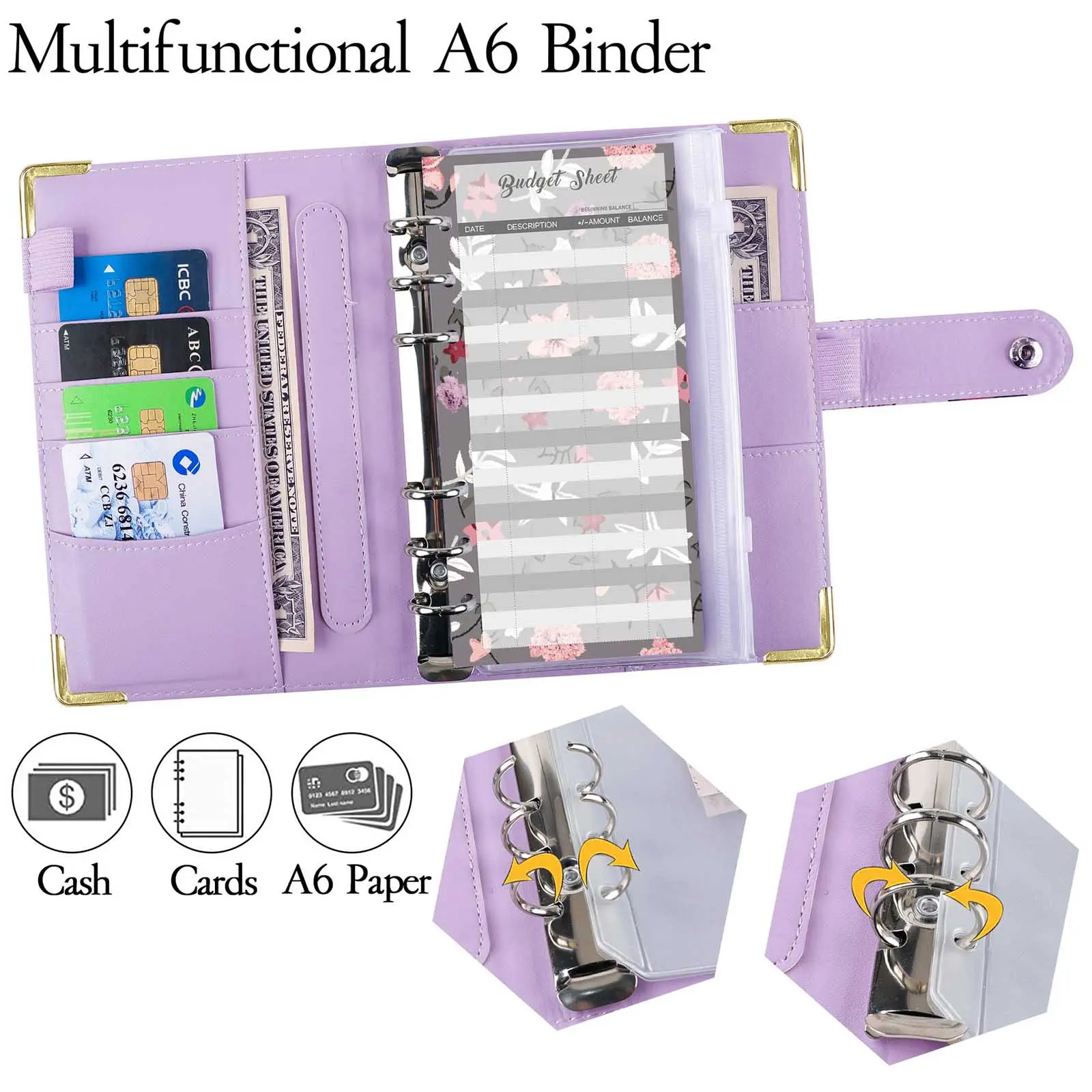 A6 Budget Binder Budget Planner Money Organiser With Zipper Bag Stickers Lightweight Portable Bookkeeping