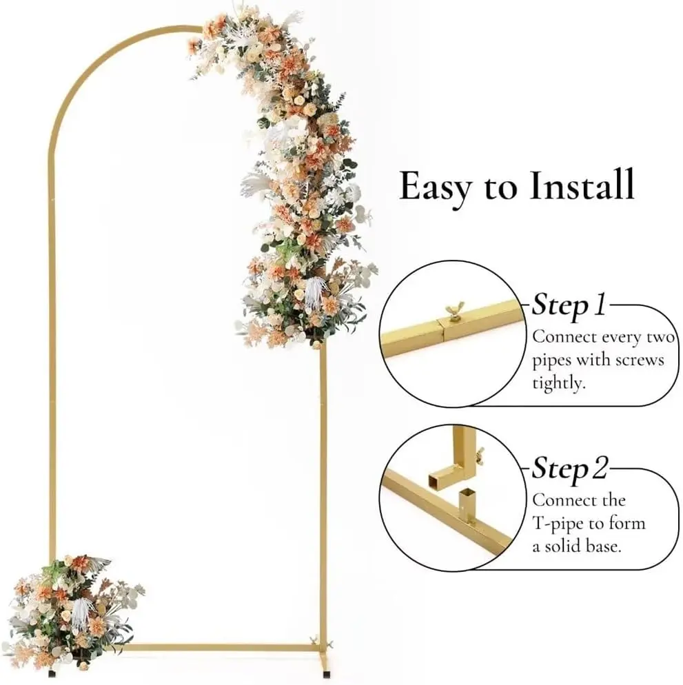 Metal Wedding Balloon Arch, Backdrop Stand Gold Arched Frame Gold Balloon Arch Stand for Ceremony Birthday Wedding Decoration