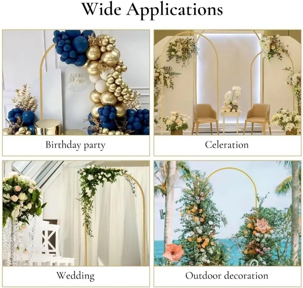 Metal Wedding Balloon Arch, Backdrop Stand Gold Arched Frame Gold Balloon Arch Stand for Ceremony Birthday Wedding Decoration
