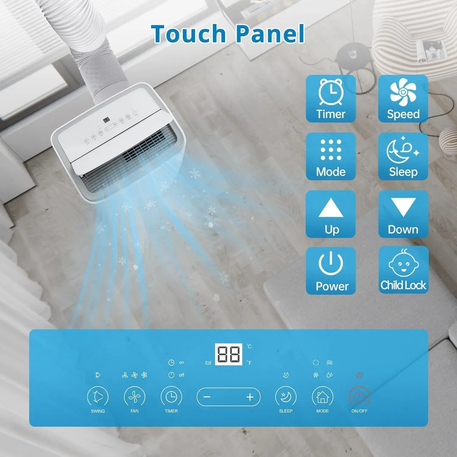 12000 BTU Room Portable Air Conditioner Powerful & Efficient Cooling with LED Touch Panel & Remote, R32 Eco-Friendly Refrigerant