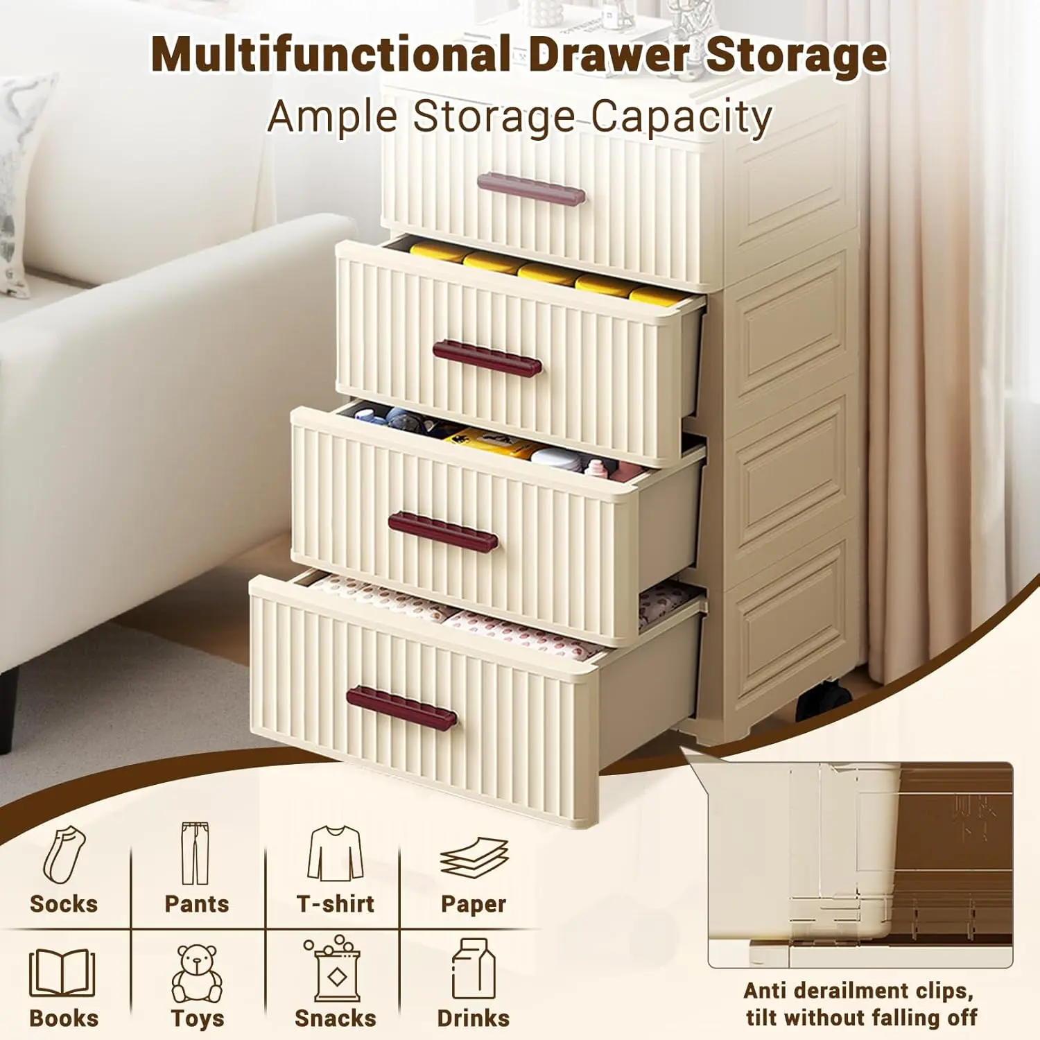5 Layers Multifunctional Drawer Storage Cabinet Bedside Table Living Room Snack Children's Toys Books Clothes Storage Cabinet