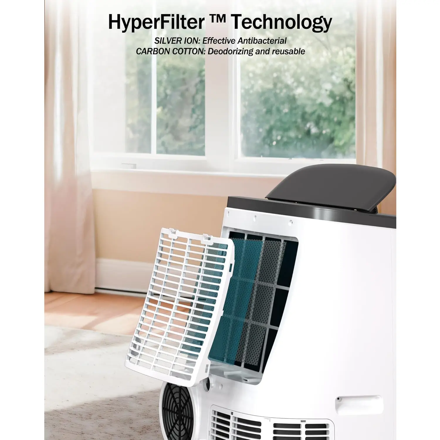 14000 BTU Portable Air Conditioner with Dehumidifier Fan & Remote 3-In-1 Portable A/C Unit for Rooms Up to 750 Sq. Ft. 24H Timer