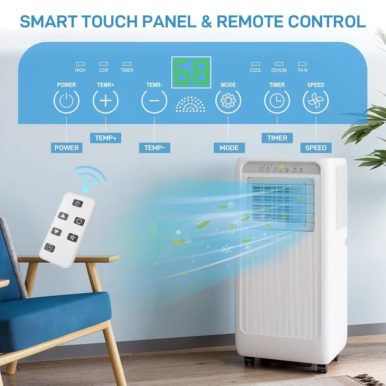 10000 Btu Portable Air Conditioner 4-in-1 Portable AC Unit Cool up to 450 sq.ft with Remote Control Window Exhaust Kit 24H Timer