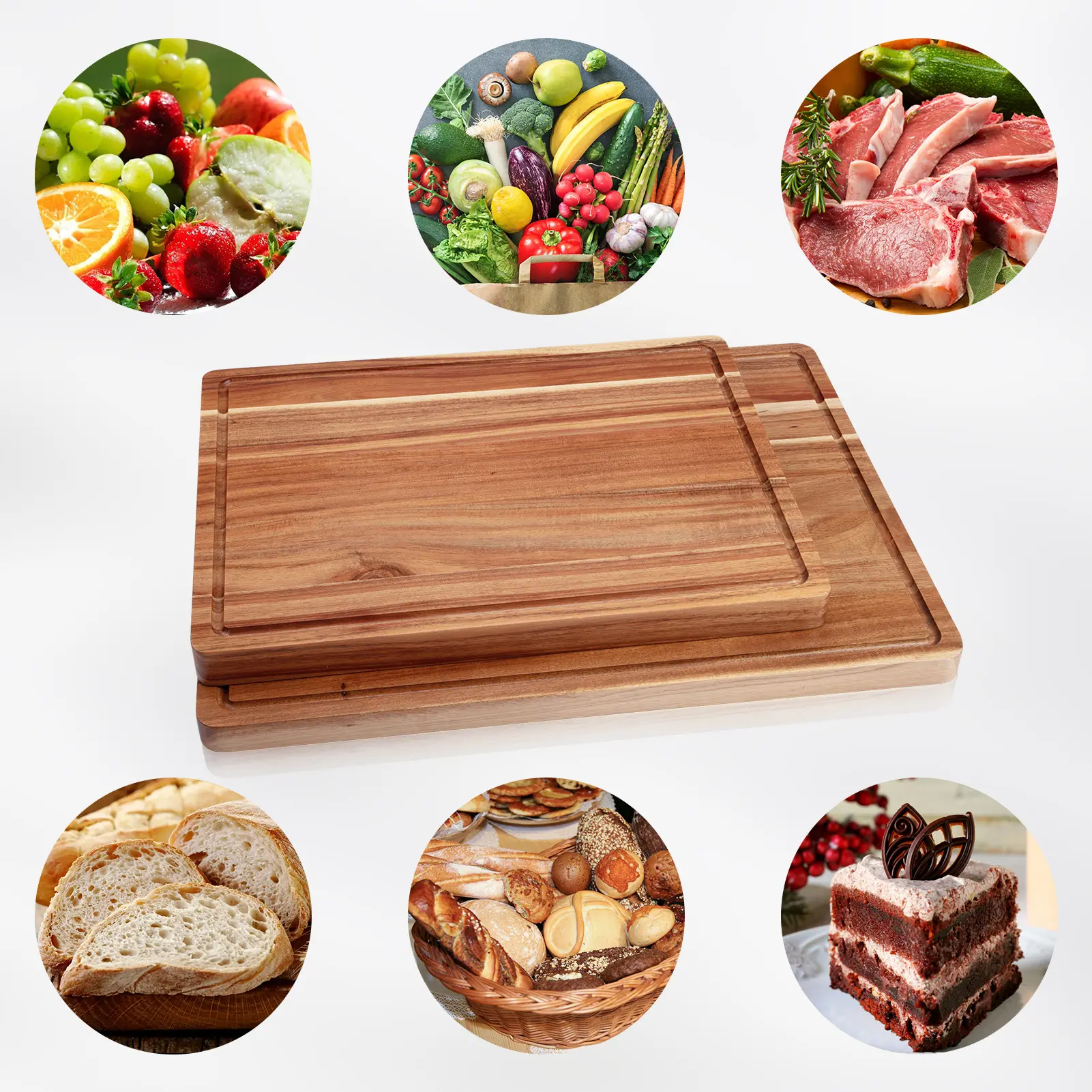 Extra Large Acacia Wood Cutting Board Thick Butcher Block Chopping Board with Side Handles for Meat Vegetables Fruit