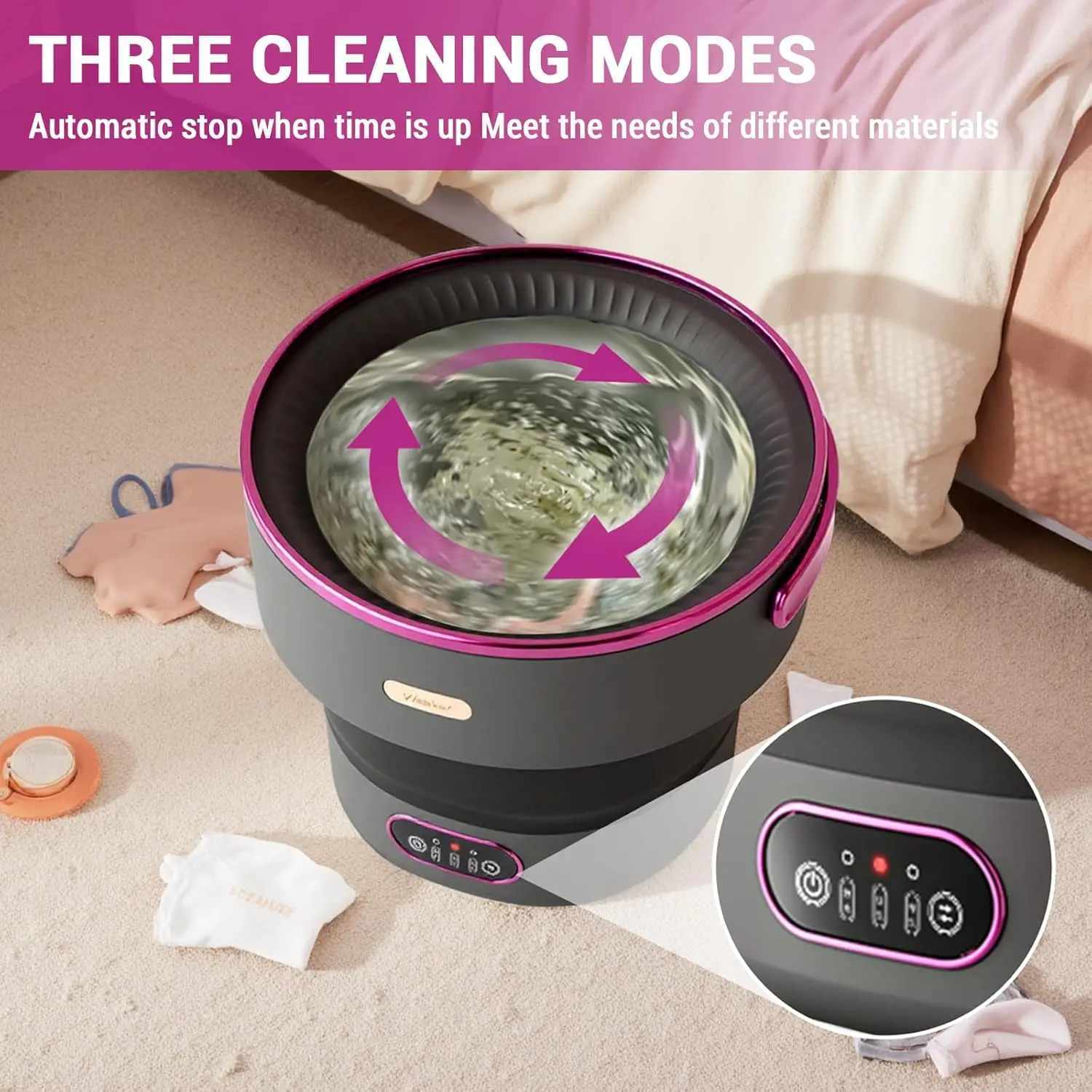 13L Portable Washing Machine Foldable Mini Washer with 4 Modes and Spin Basket Deep Cleaning for Apartments Dorm RV Travel