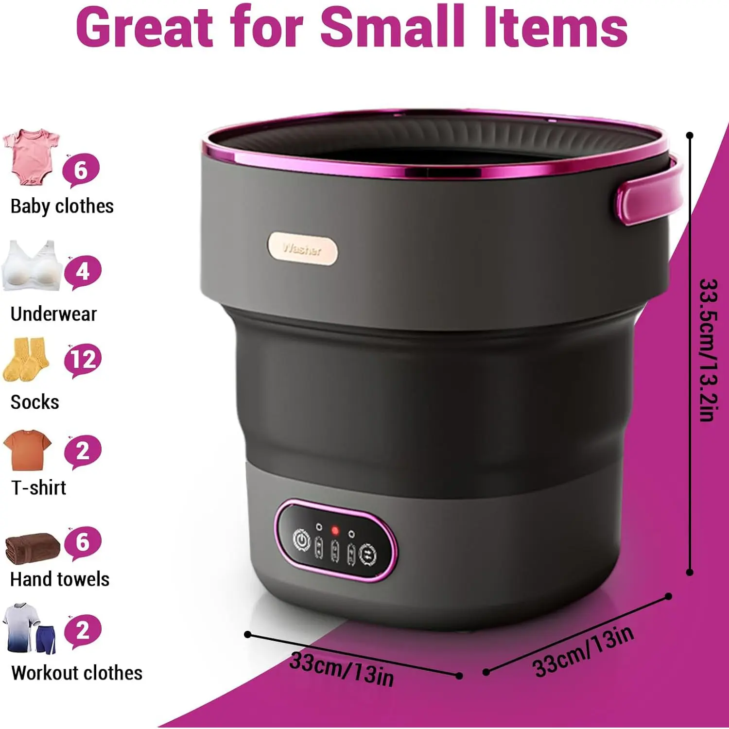 13L Portable Washing Machine Foldable Mini Washer with 4 Modes and Spin Basket Deep Cleaning for Apartments Dorm RV Travel