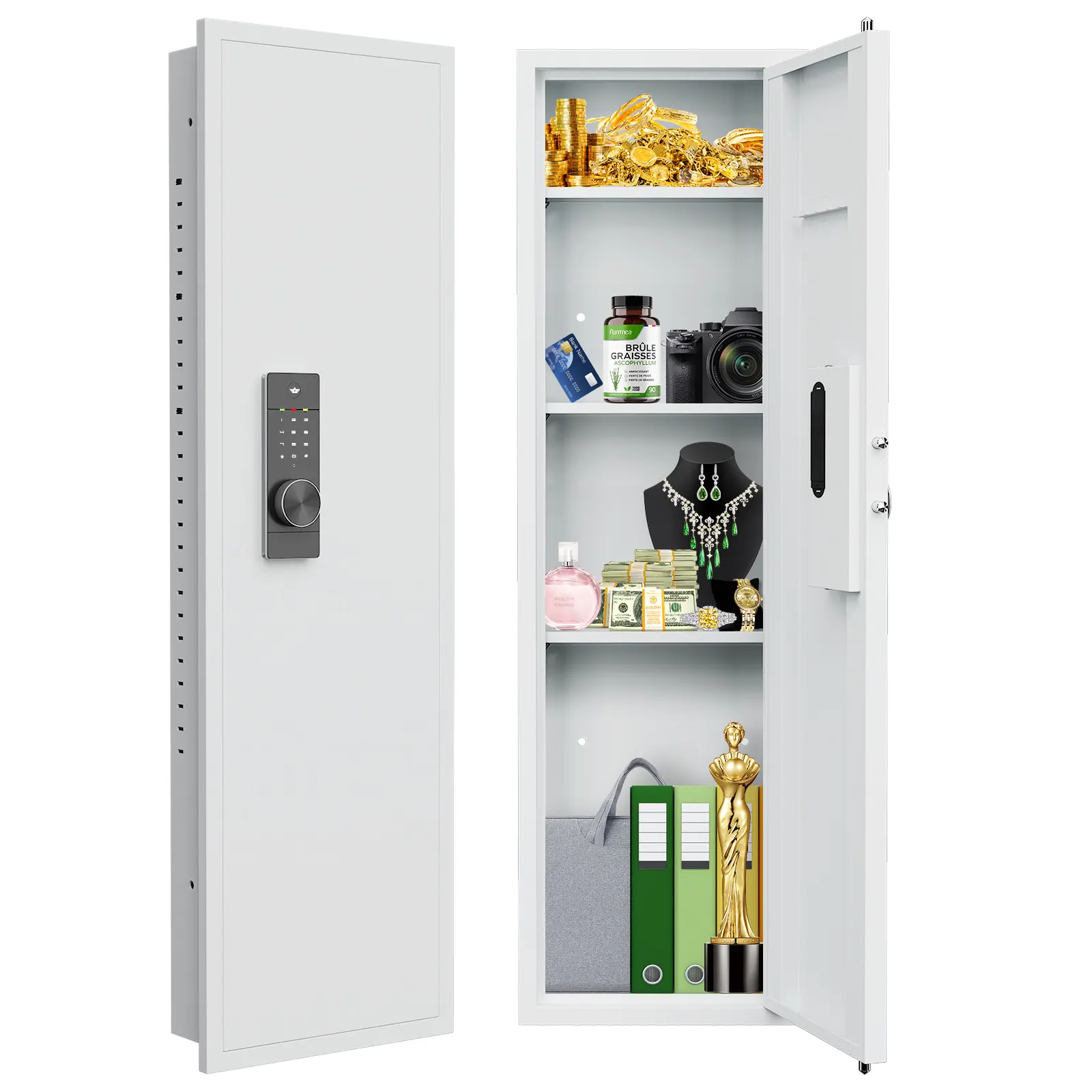 53.15" Wall Safe Hidden Electronic Safe Deposit Box, Dual Alarm Function & Adjustable Shelve For Business Cash Drops Home Safety