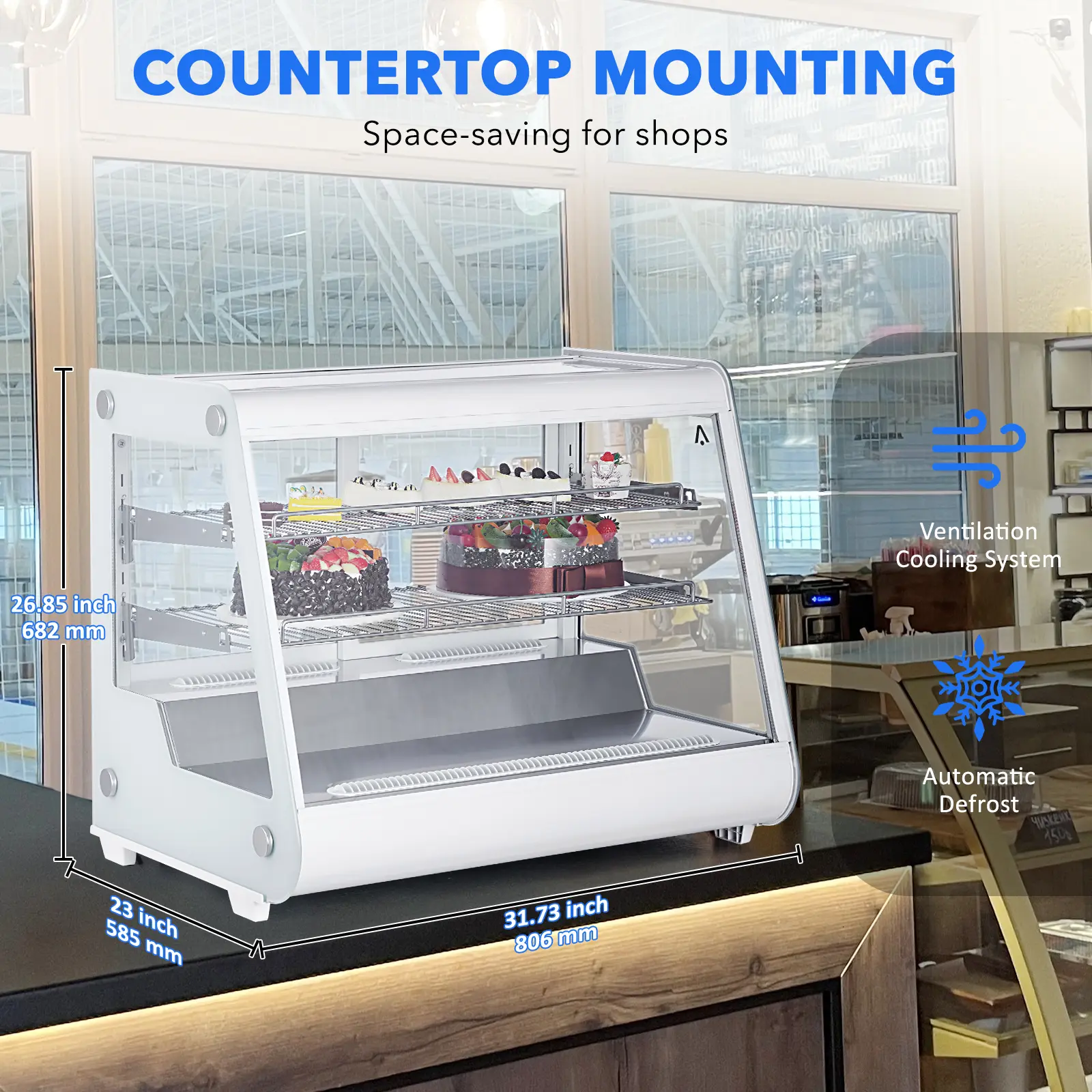 149 L Commercial Display Refrigerator Refrigerated Display Case Countertop Pastry Display Fridge With Tempered Glass Door