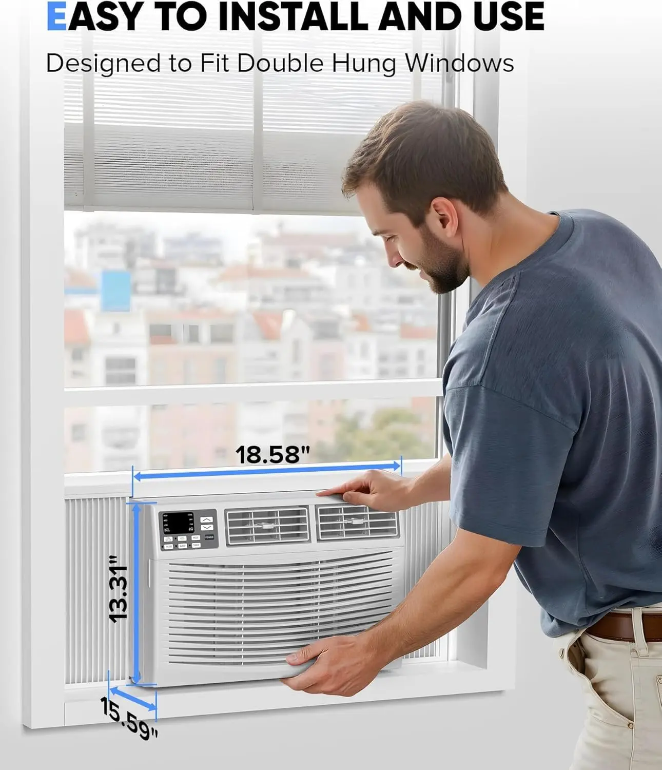 8000 BTU 3-in-1 AC Unit Window Air Conditioner with WiFi Ultra Quiet Remote Energy Efficient Cooling for Rooms up to 350 Sq. Ft.