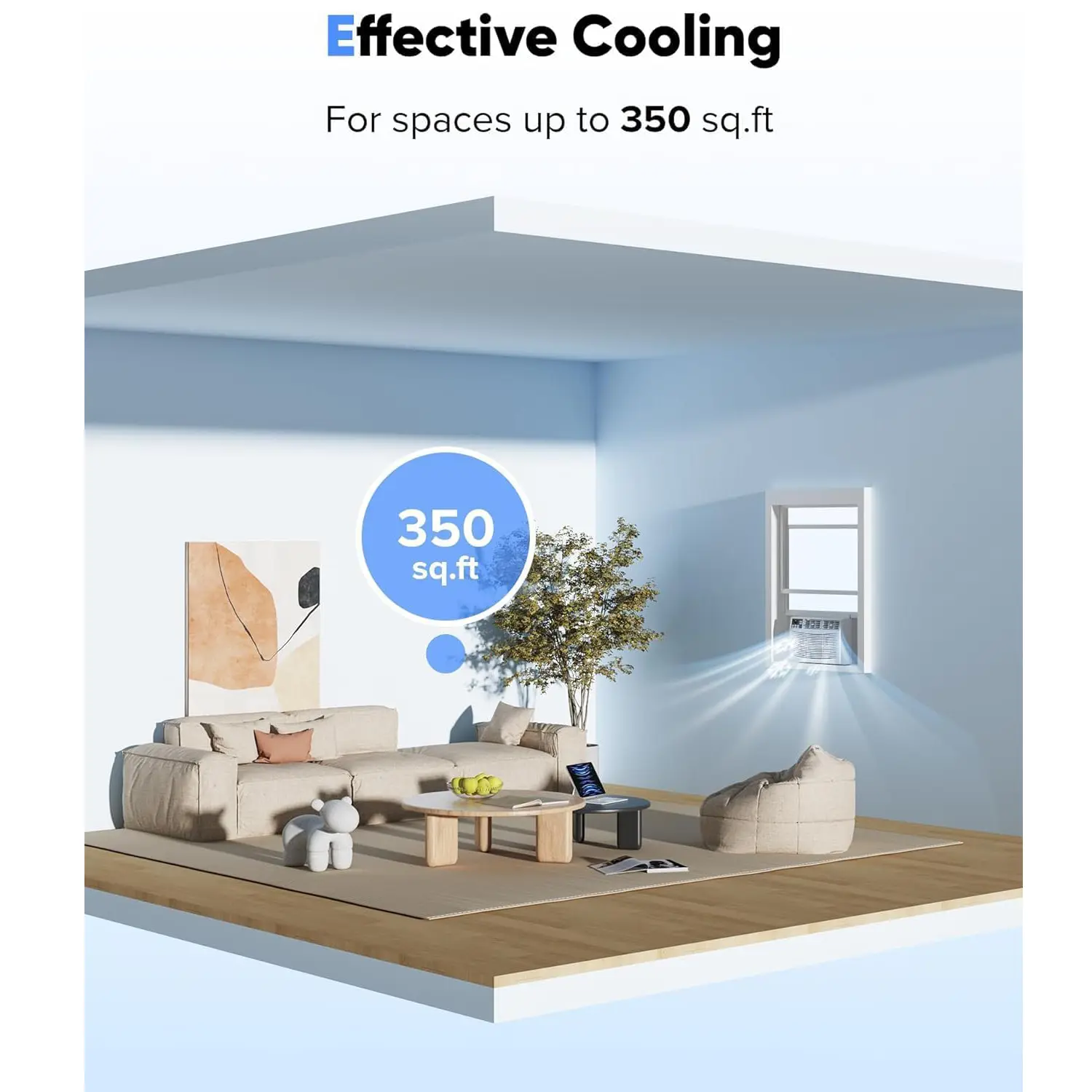 8000 BTU 3-in-1 AC Unit Window Air Conditioner with WiFi Ultra Quiet Remote Energy Efficient Cooling for Rooms up to 350 Sq. Ft.