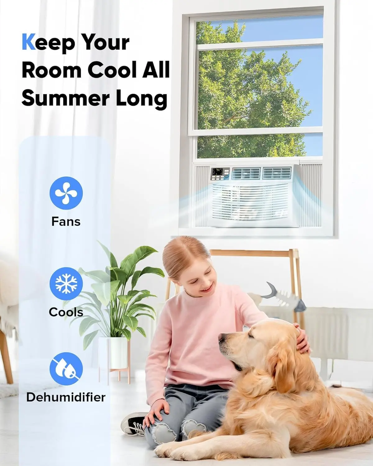 8000 BTU 3-in-1 AC Unit Window Air Conditioner with WiFi Ultra Quiet Remote Energy Efficient Cooling for Rooms up to 350 Sq. Ft.