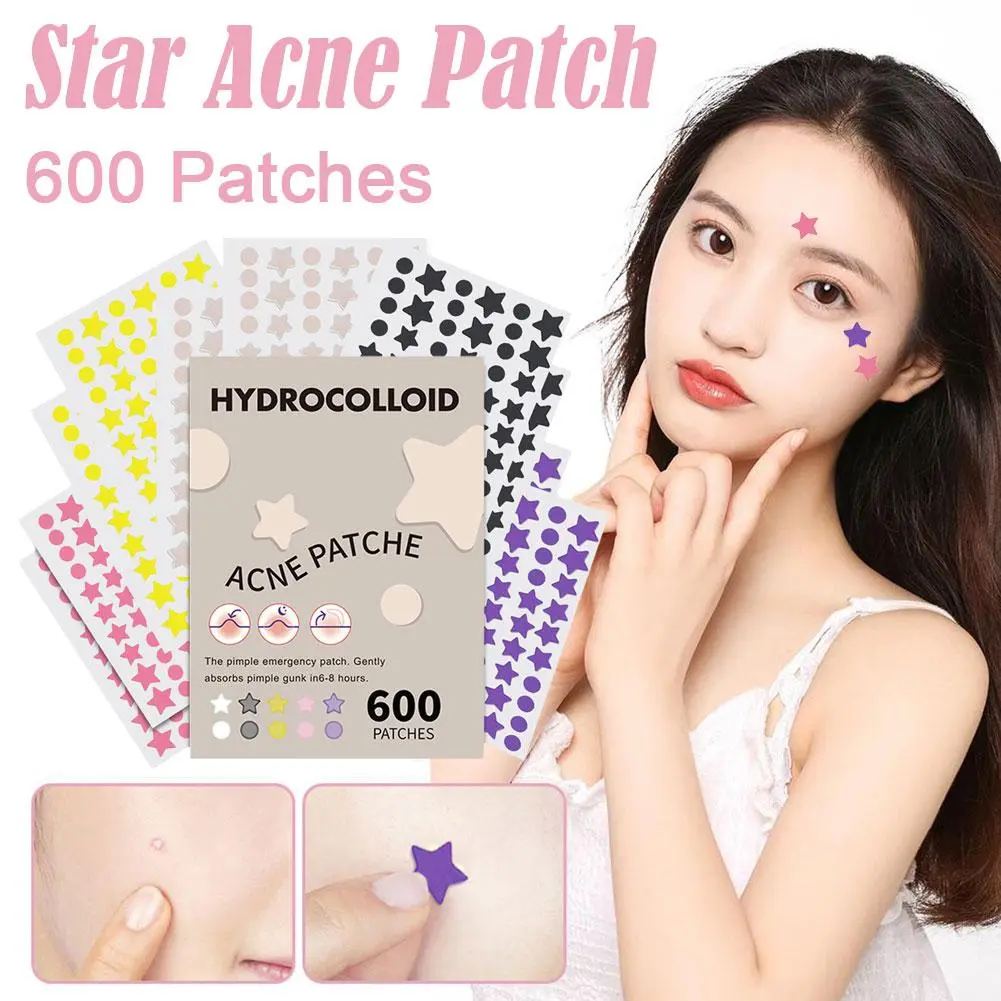 600 Counts Colorful Star Spot Acne/Pimple Patch For Face, Hydrocolloid Cute Star Shaped Acne Patch Invisible Zit Cover Stickers