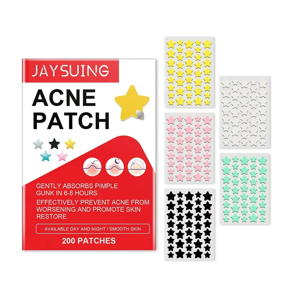 200 Counts Colorful Cute Star Heart Shaped Acne Pimple Patch For Face Invisible Zits & Blemishes Cover Stickers Skin Care