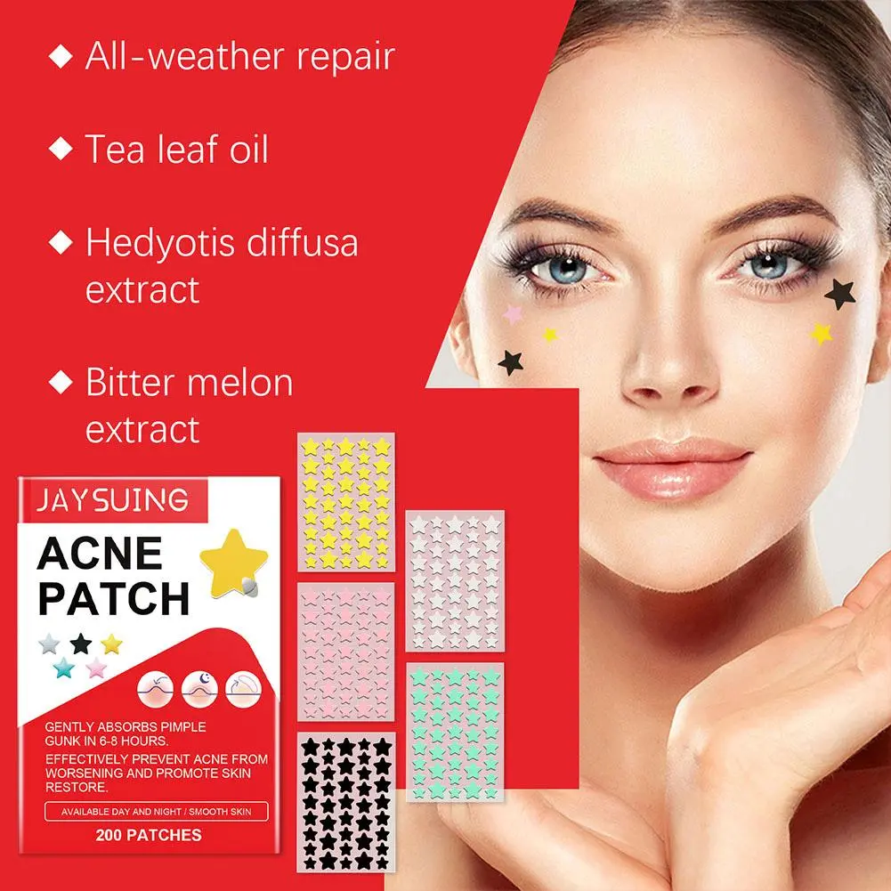 200 Counts Colorful Cute Star Heart Shaped Acne Pimple Patch For Face Invisible Zits & Blemishes Cover Stickers Skin Care