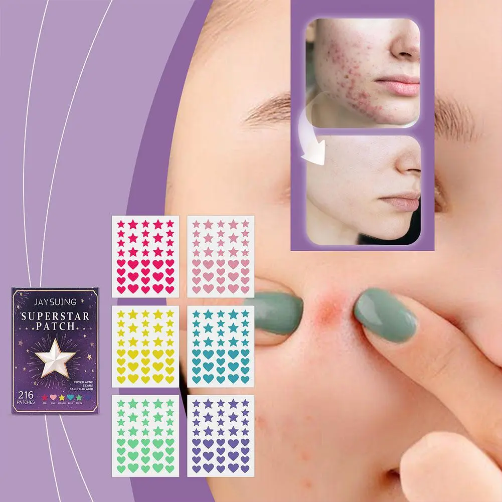 200 Counts Colorful Cute Star Heart Shaped Acne Pimple Patch For Face Invisible Zits & Blemishes Cover Stickers Skin Care