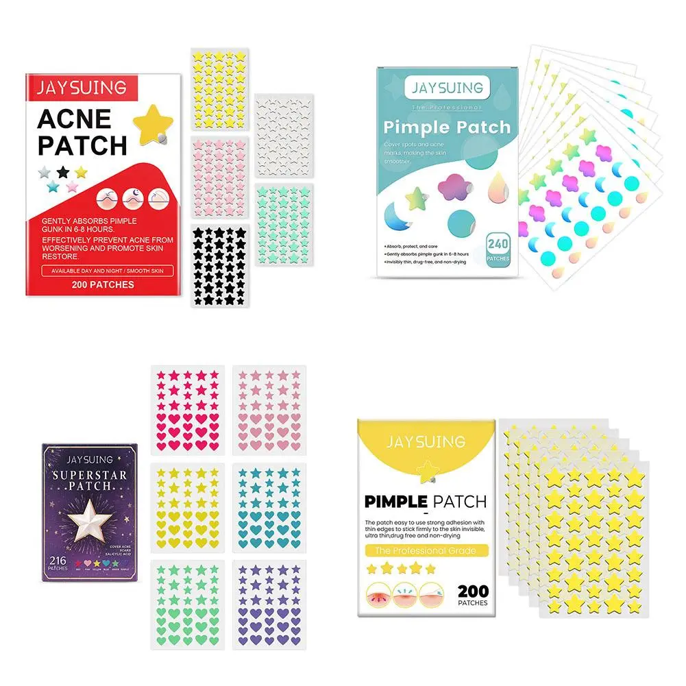 200 Counts Colorful Cute Star Heart Shaped Acne Pimple Patch For Face Invisible Zits & Blemishes Cover Stickers Skin Care