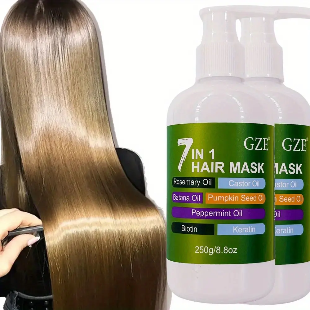 2 Pack GZE 7 IN 1 HAIR MASK Enriched With Rosemary Oil Castor Oil Batana Oil Pumpkin Seed Oil Peppermint Oil Biotin Keratin