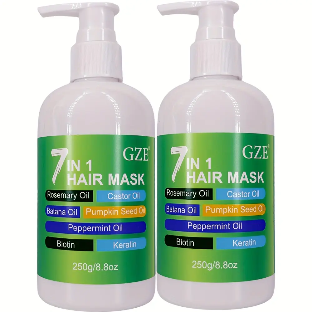 2 Pack GZE 7 IN 1 HAIR MASK Enriched With Rosemary Oil Castor Oil Batana Oil Pumpkin Seed Oil Peppermint Oil Biotin Keratin