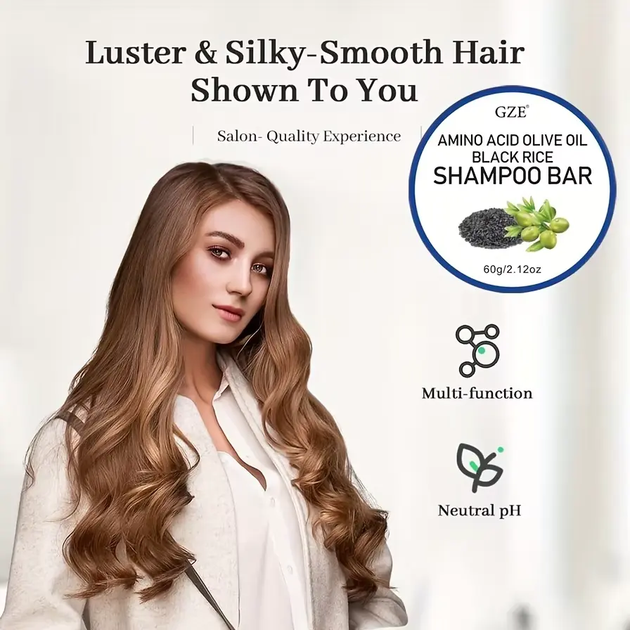 3 Pack GZE Amino Acid & Olive Oil & Black Rice Shampoo Bar for Grey Hair, Sulfate-Free Formula Strong Hair