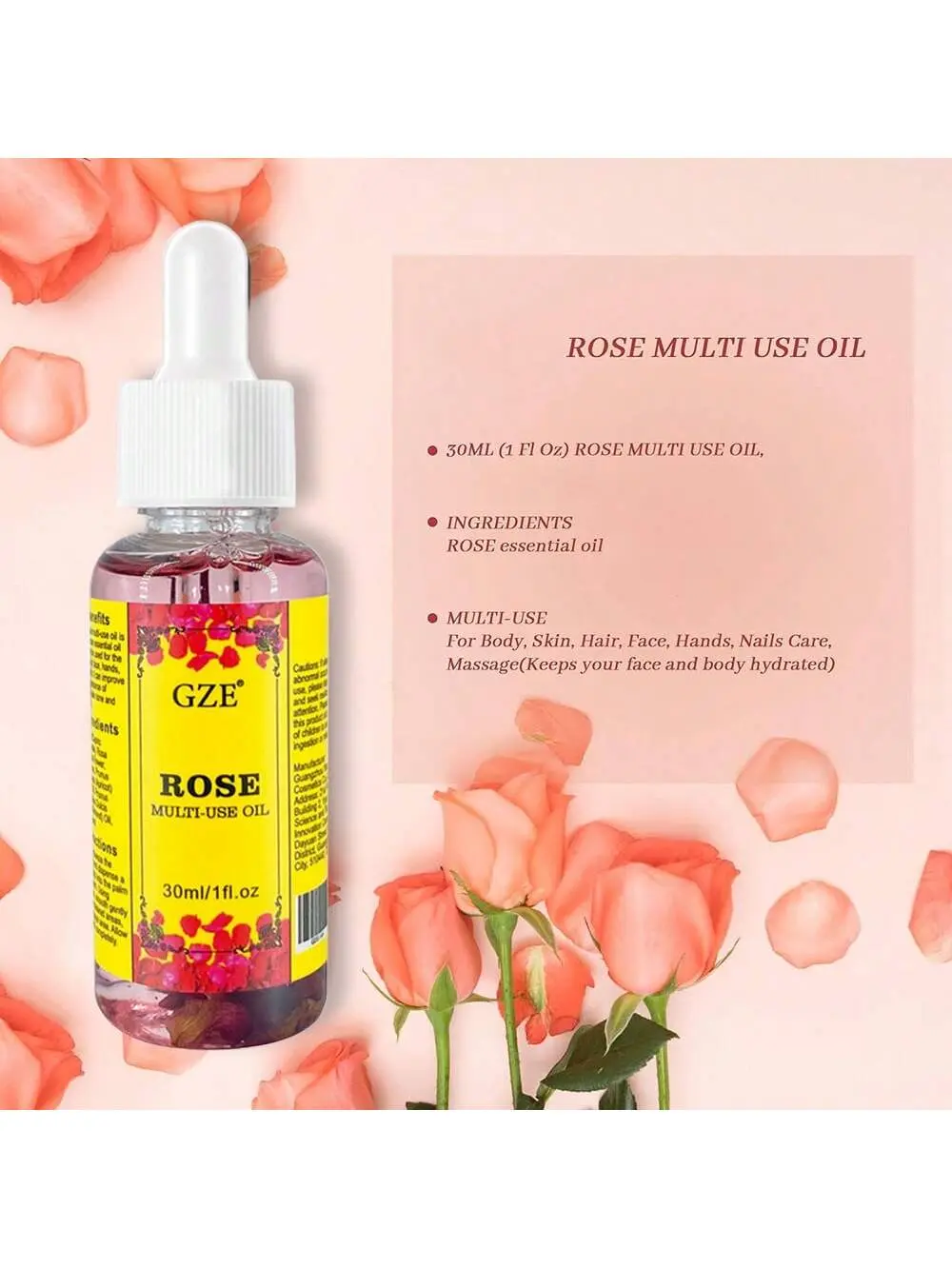 GZE Rose Essence, Rose Oil Help to Moisturize & Tighten Face & Neck Skin, Women Care Essence Is Suitable for All Dry Skin Types