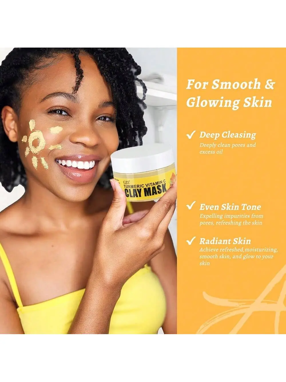 GZE Turmeric Vitamin C Clay Mask Moisturizing Smooth Skin Deep Cleaning Mud Pore For Dry Sensitive Skin Brighten