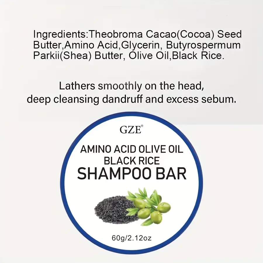 3 Pack GZE Amino Acid & Olive Oil & Black Rice Shampoo Bar for Grey Hair, Sulfate-Free Formula Strong Hair