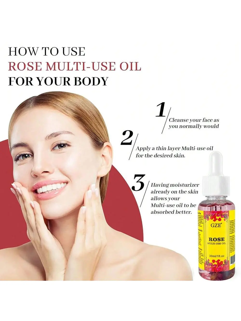 GZE Rose Essence, Rose Oil Help to Moisturize & Tighten Face & Neck Skin, Women Care Essence Is Suitable for All Dry Skin Types
