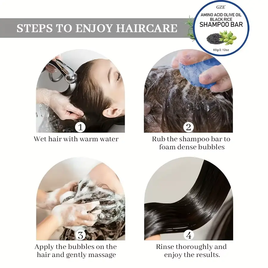 3 Pack GZE Amino Acid & Olive Oil & Black Rice Shampoo Bar for Grey Hair, Sulfate-Free Formula Strong Hair