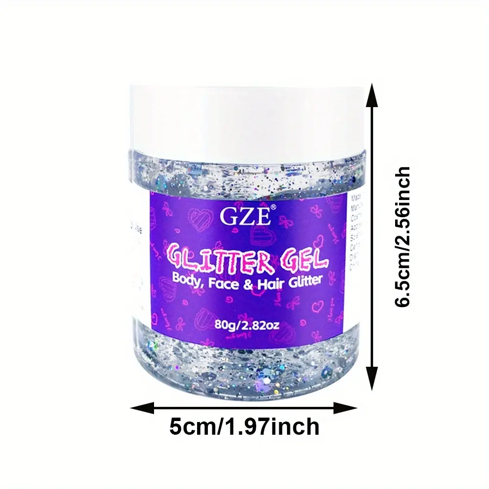 GZE Long-Lasting Body Glitter Gel, Plant-Based Ingredients, Multi-Use For Face, Hair, Eyes, Music Festivals, Parties, And More