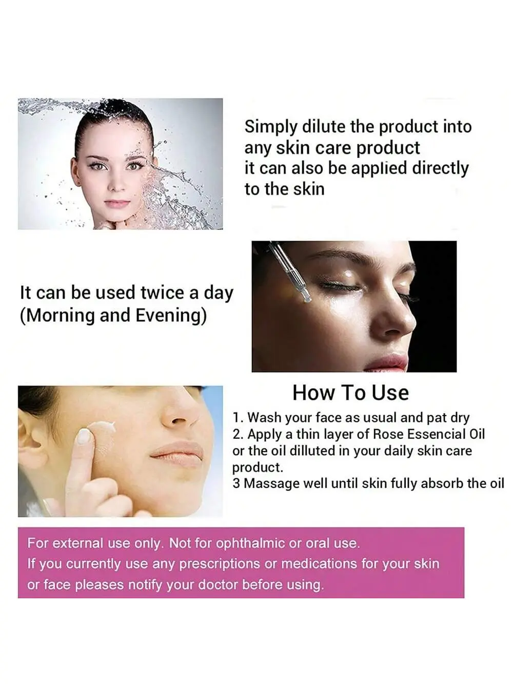 GZE Rose Essence, Rose Oil Help to Moisturize & Tighten Face & Neck Skin, Women Care Essence Is Suitable for All Dry Skin Types