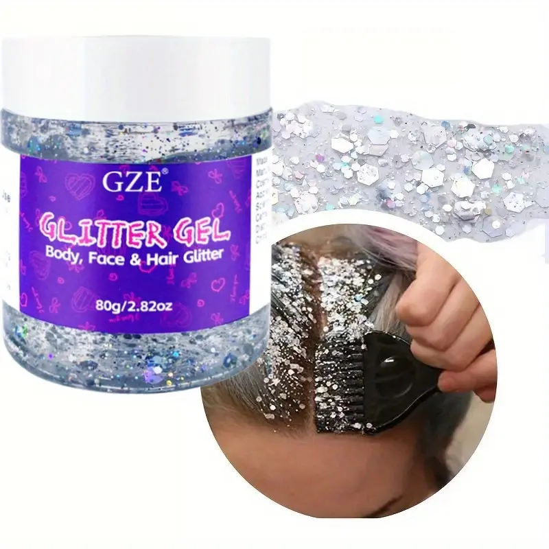 GZE Long-Lasting Body Glitter Gel, Plant-Based Ingredients, Multi-Use For Face, Hair, Eyes, Music Festivals, Parties, And More