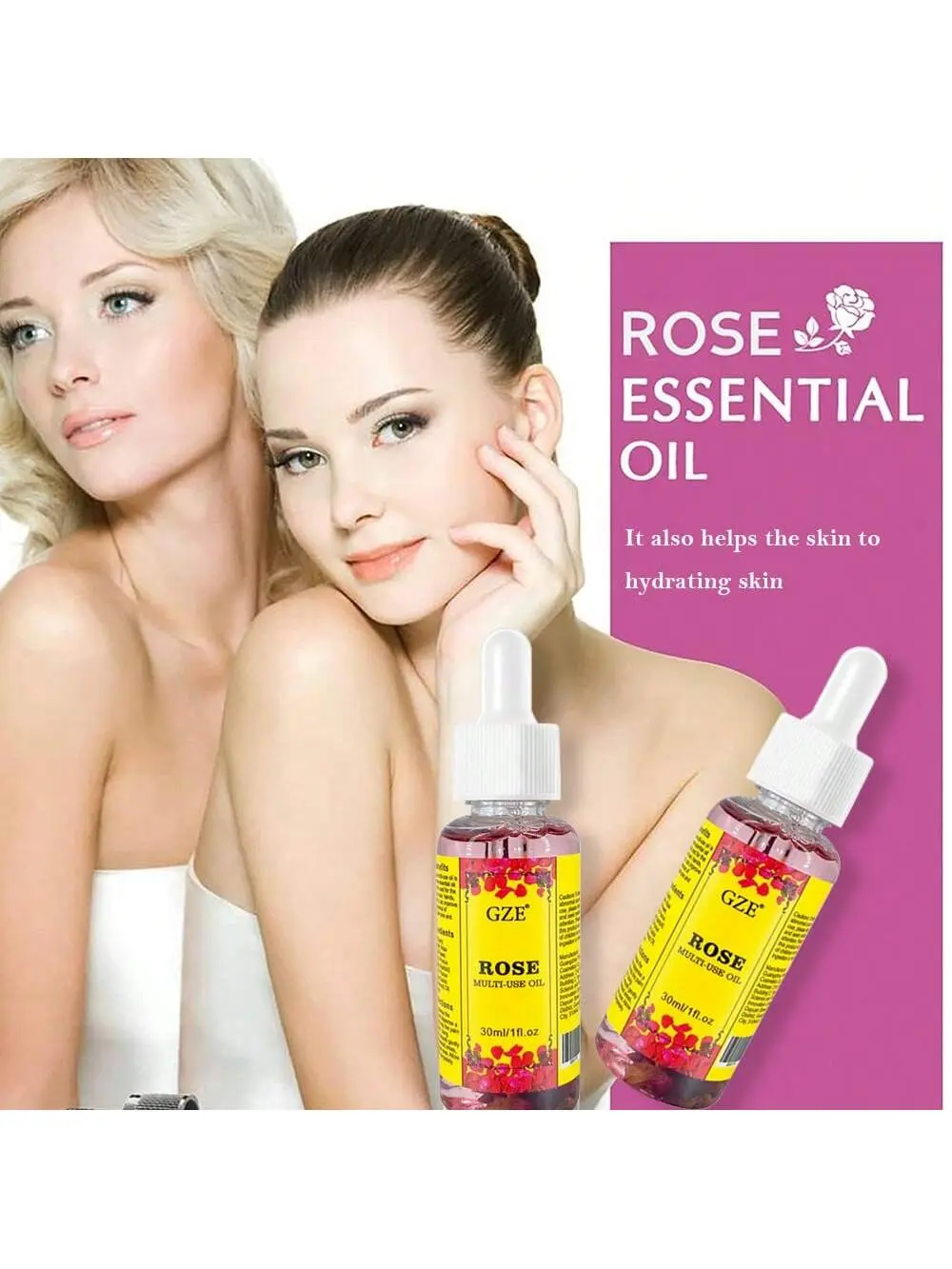 GZE Rose Essence, Rose Oil Help to Moisturize & Tighten Face & Neck Skin, Women Care Essence Is Suitable for All Dry Skin Types