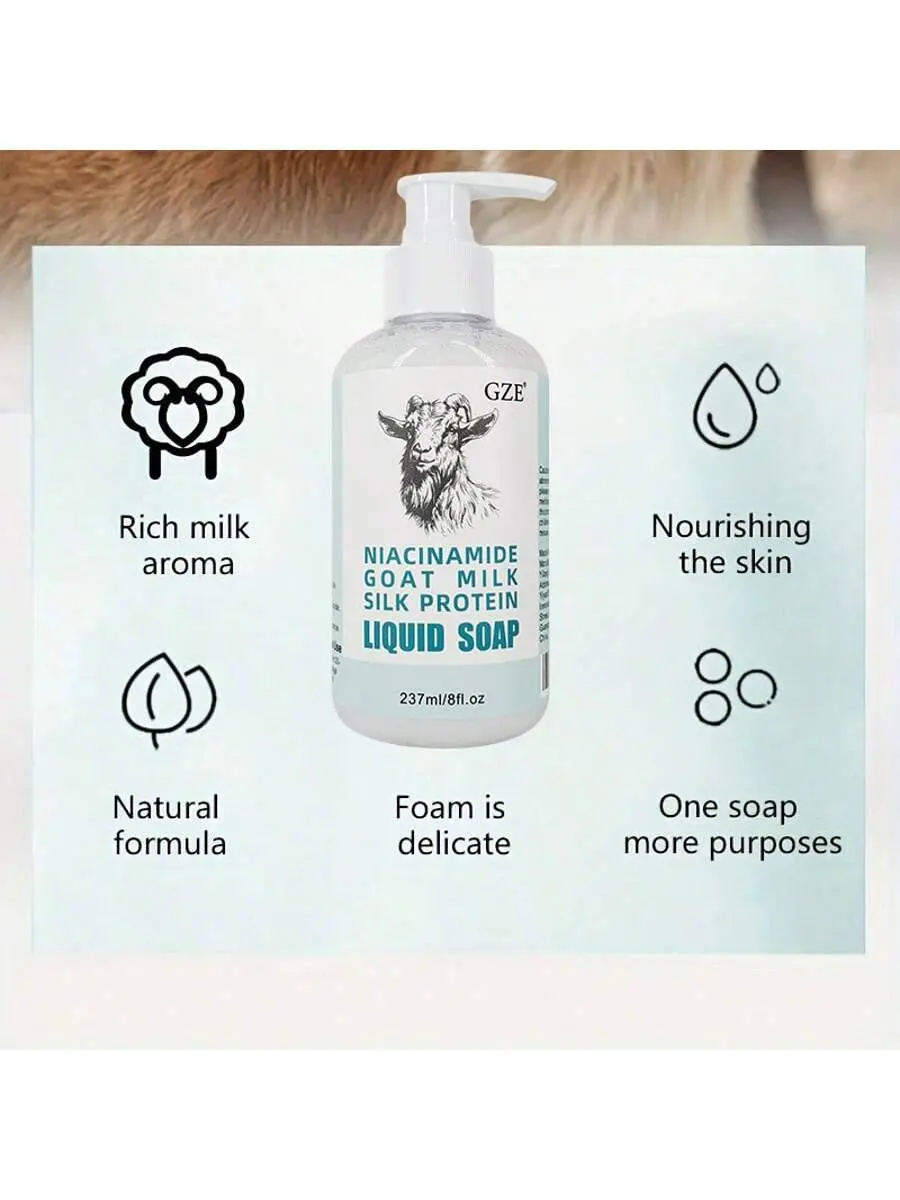 GZE Niacinamide Goat Milk Silk Protein Liquid Soap Moisturizing Gentle Deep Cleansing pH-Balanced Skin Texture Improvement